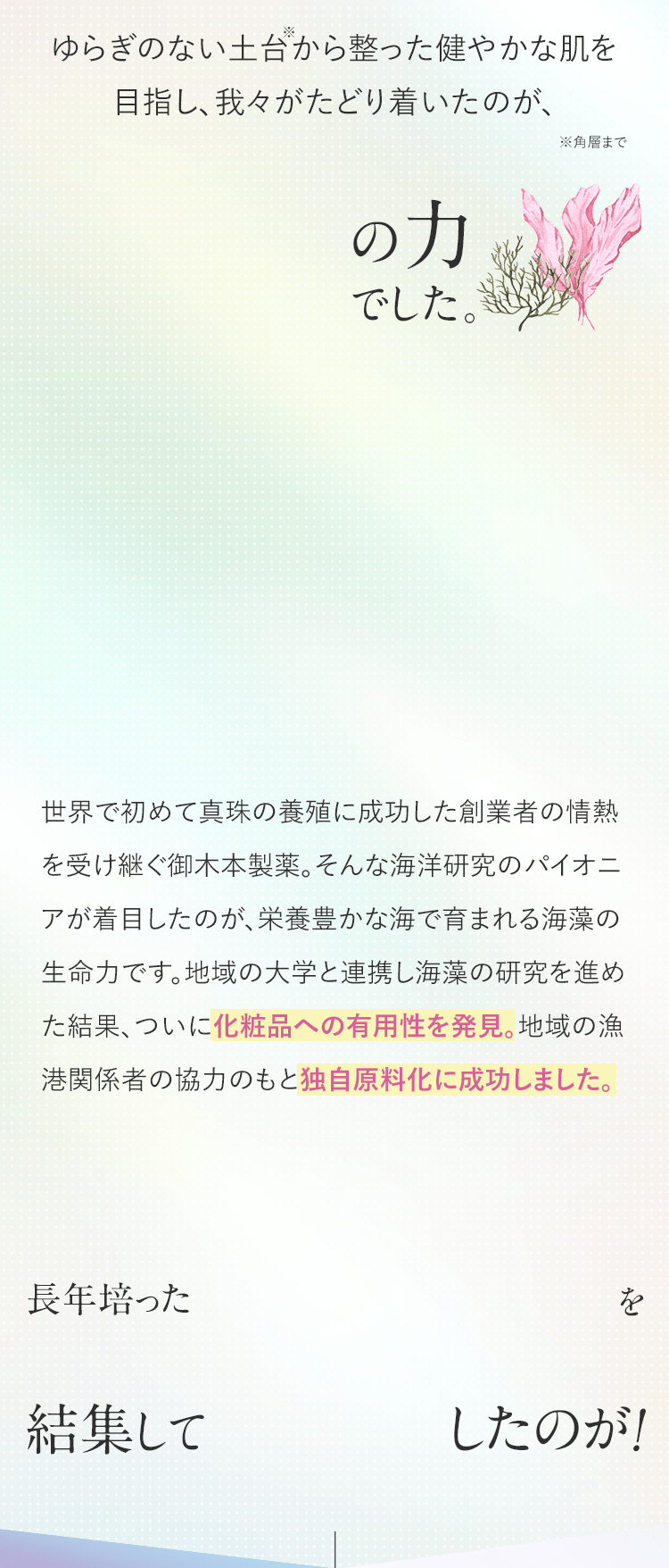 ゆらぎのない土台から整った健やかな肌を目指し、我々がたどり着いたのが